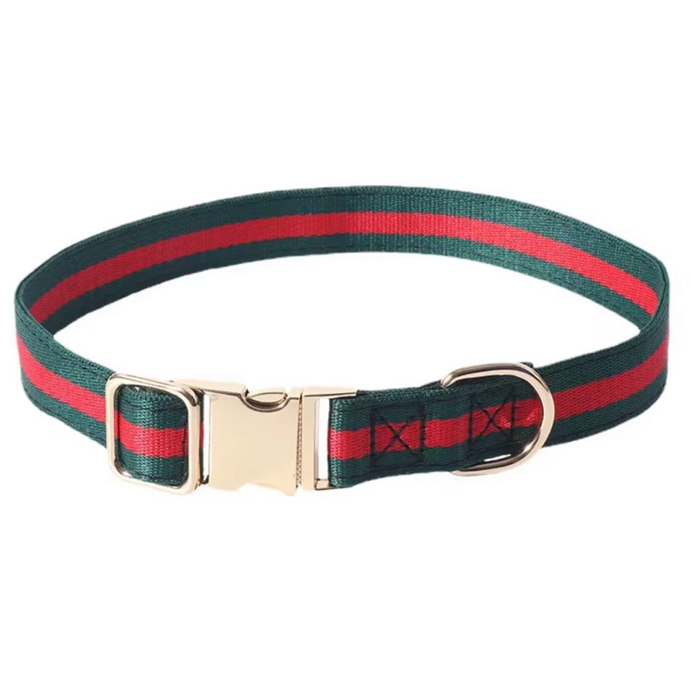 Fashion Green and Red Stripe Dog Collar